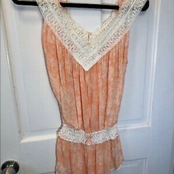 Poupette St. Barth Pants - Poupette St. Barth Peach Ivory Crochet Romper-Size 1